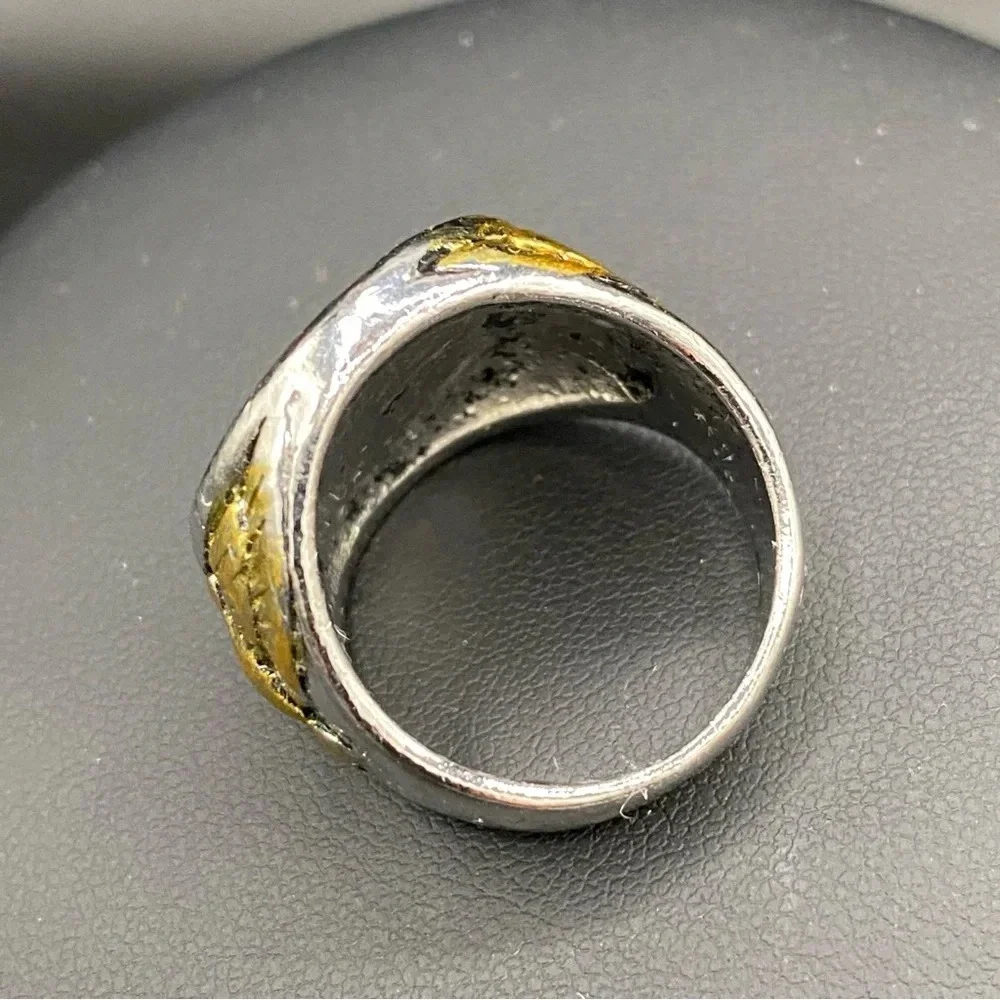 Gold Plated Stainless Steel 6 Point Star Ring with Eagle Design Size 8
